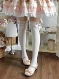 Satin Bowknot Lace Trim Black/Pink Stockings