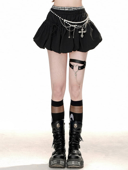 Bubble Drawstring Design Black Skirt