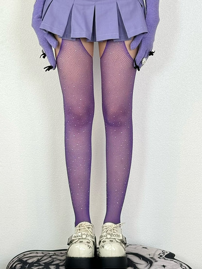 Color Wasteland Rhinestone Suspender 6 Punk Decorated Stockings Options