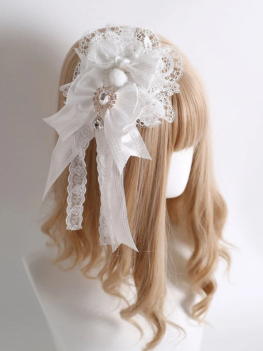 Sweet (Elegant Clip) Shiro Lace Bow Style) Dual-Use Jeweled Accessory (Brooch Hair