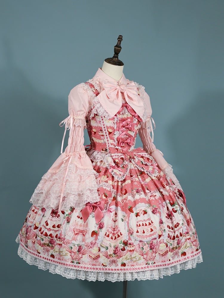 Süße und Set Erdbeerdesserts Pink Full JSK Print / Lolita