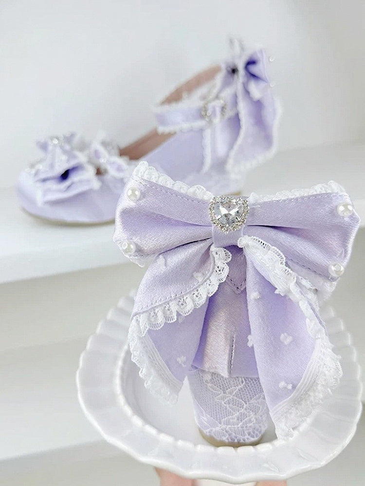 Purple Lolita Mary Jane Slope Heel Shoes Crystal Lace - Meng Ka Jiang