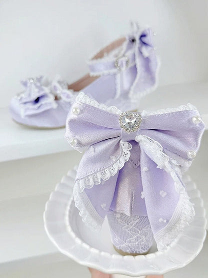 Purple Lolita Mary Jane Slope Heel Shoes Crystal Lace - Meng Ka Jiang