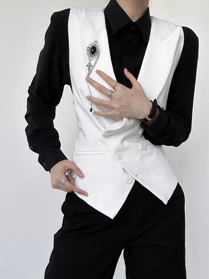 Charm Stone Lolita Vintage Brooch Obsidian with Silver Ouji Black Cross