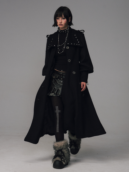 Sleeves - Black Asymmetrical A-Silhouette Button Balloon Coat Closure
