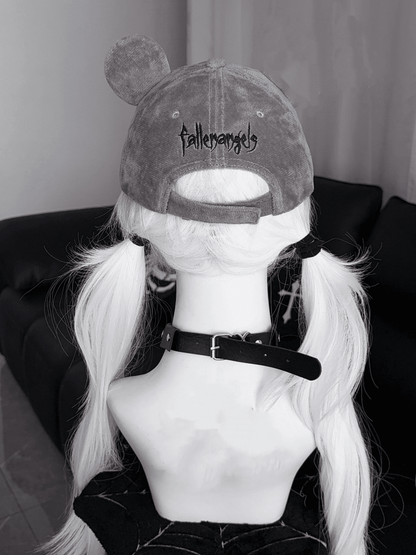 キャップデザイン スタッド パンク マウス 詳細 グレー 尖った