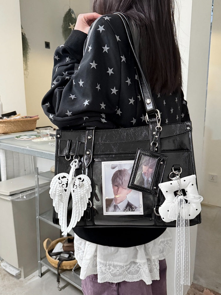 6-Color Bowknot Buckle Ita Shoulder Bag Transparent Pocket