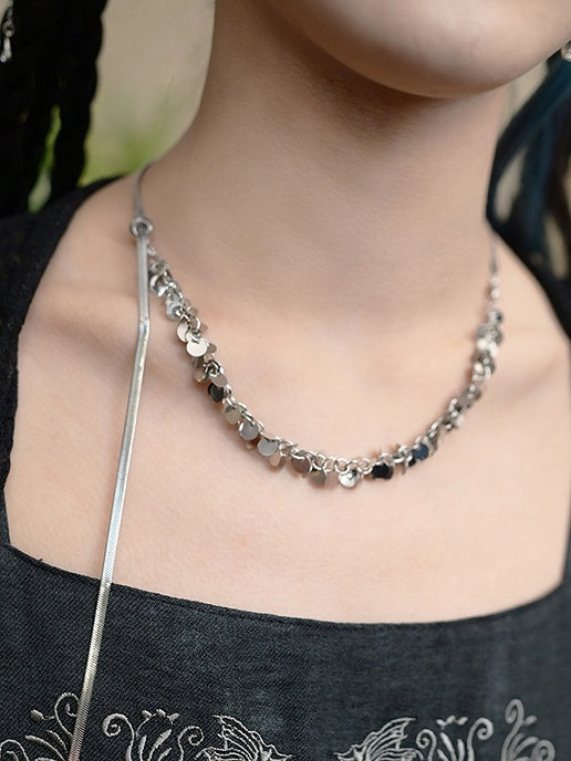 Style Cheongsam Silver Round Sequin Adjustable Necklace