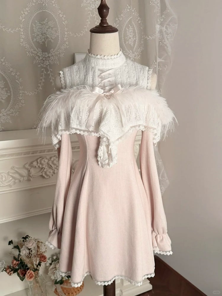 Clean Knit Pink Shoulder Innocent Aesthetic Kei Jirai Two-Way - Open Fuzzy Dress