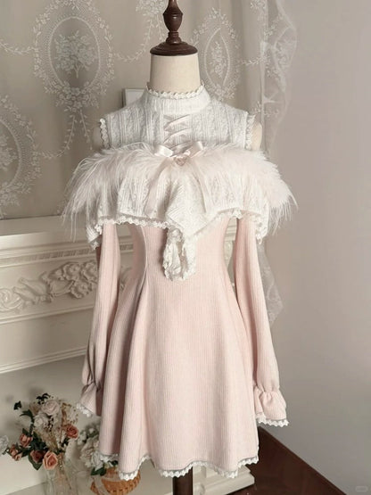 Clean Knit Pink Shoulder Innocent Aesthetic Kei Jirai Two-Way - Open Fuzzy Dress