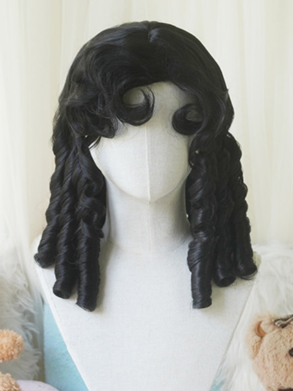 Schwarz/Hellblond/Rosa/Dunkelbraun/Blonde Perücke über der Brust mit römischem lockigem Pony