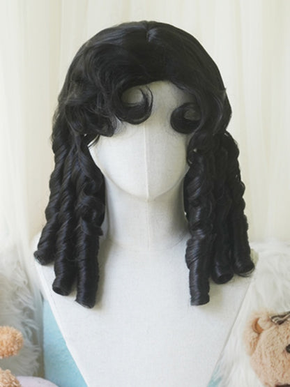 Schwarz/Hellblond/Rosa/Dunkelbraun/Blonde Perücke über der Brust mit römischem lockigem Pony