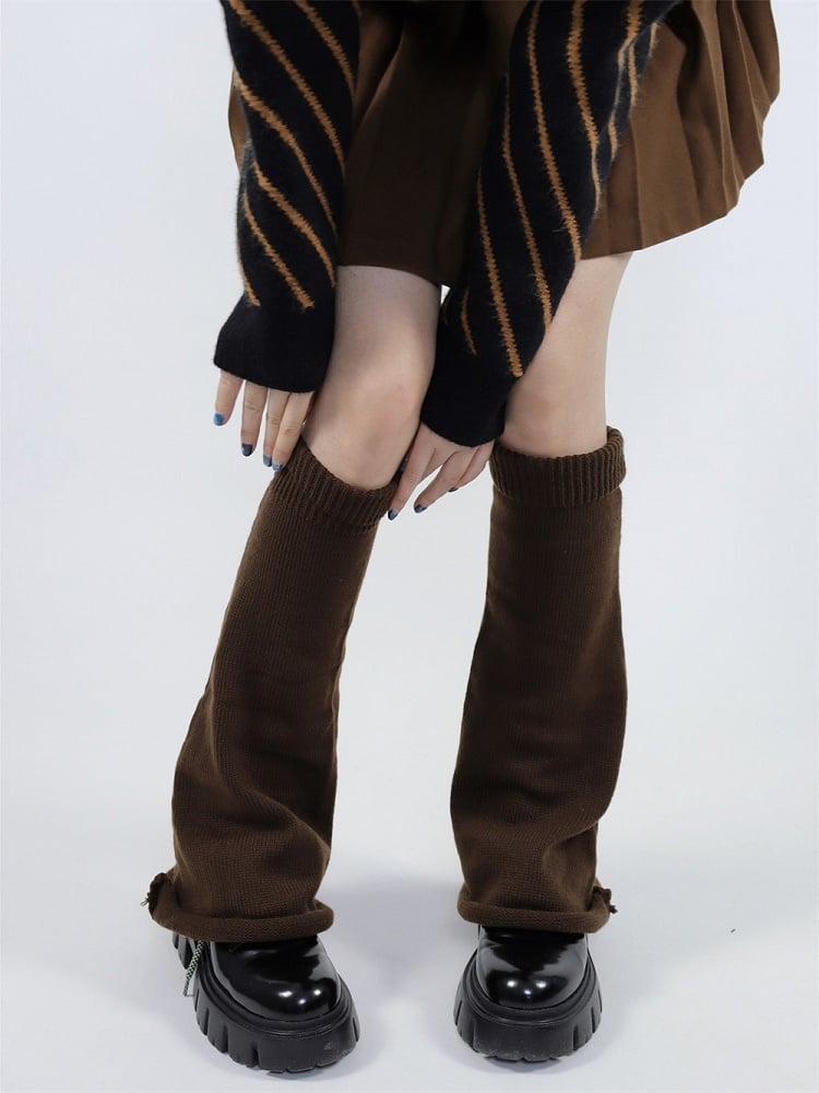 Warmers Leg Knit Fashion Vintage Coffee Y2K