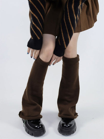 Warmers Leg Knit Fashion Vintage Coffee Y2K