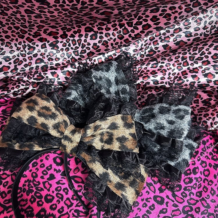 Black Leopard Lace / Trim Bow KC Print Big Gray with Gyaru