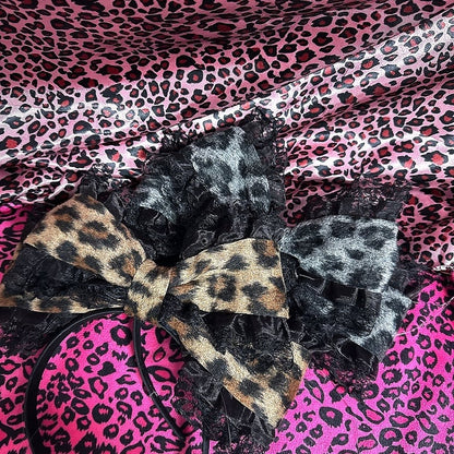 Black Leopard Lace / Trim Bow KC Print Big Gray with Gyaru
