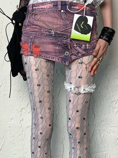 Cut-out Y2K Tights Design Gray