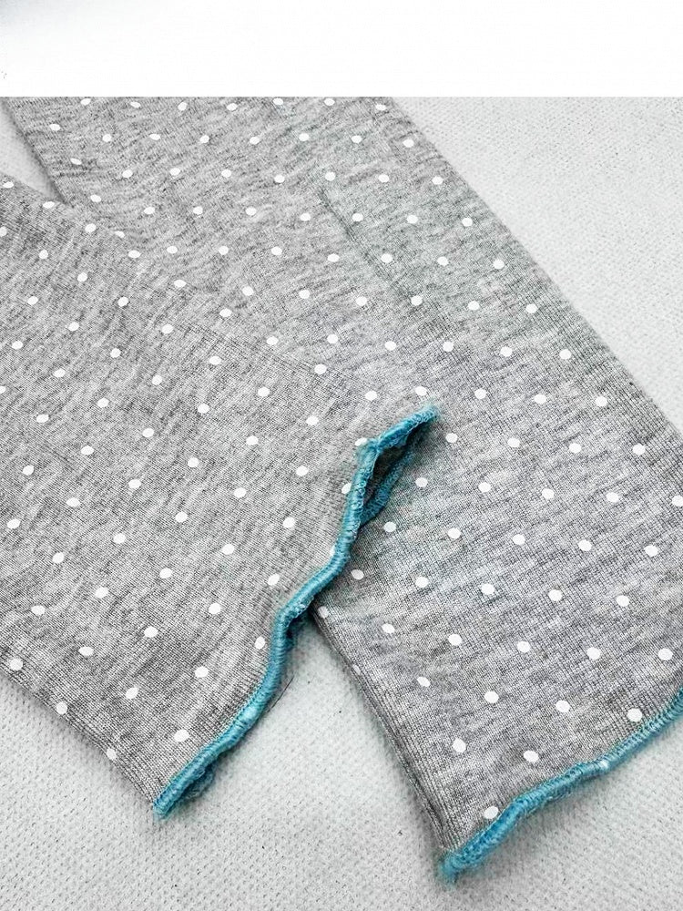 Long Light High Sleeve Y2K - Grey Neck Dots Polka
