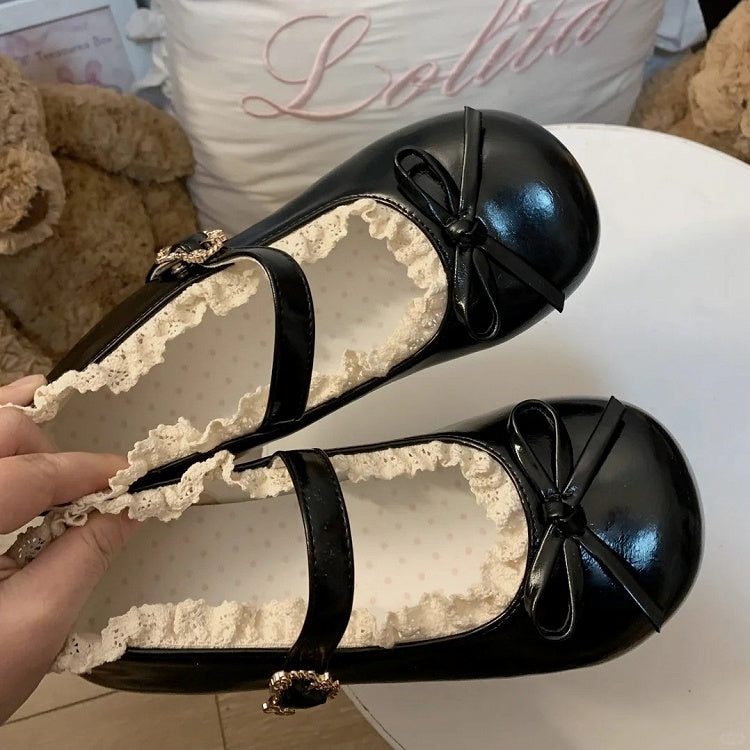Lace Sweet Bow Knotted Lolita Low-heel Shoes Black Details with