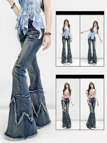 Raw Flare Glamorous Hem Silhouette Jeans Bittersweet Blue