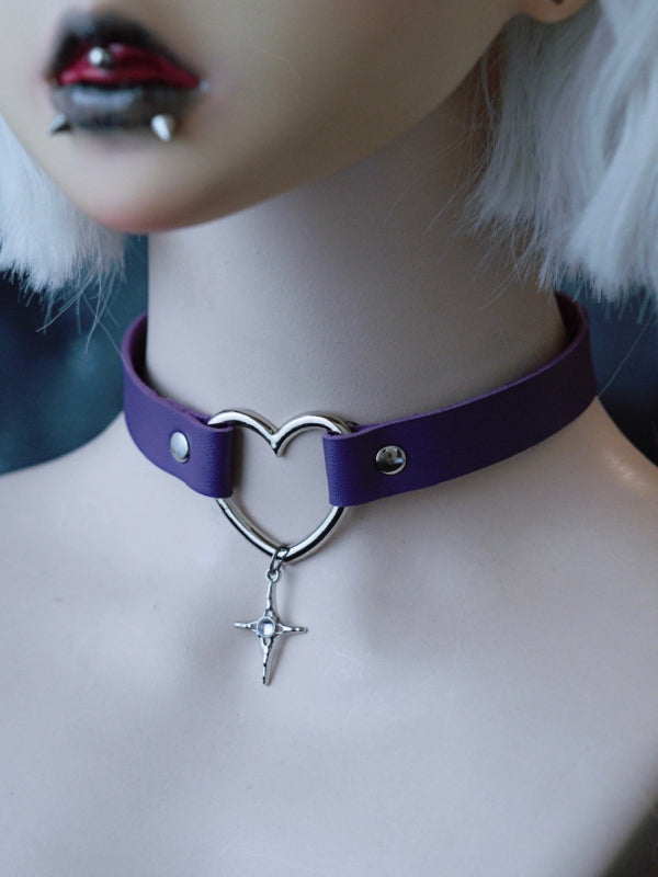 Lila Choker Kreuz Herz Anhänger Gothic