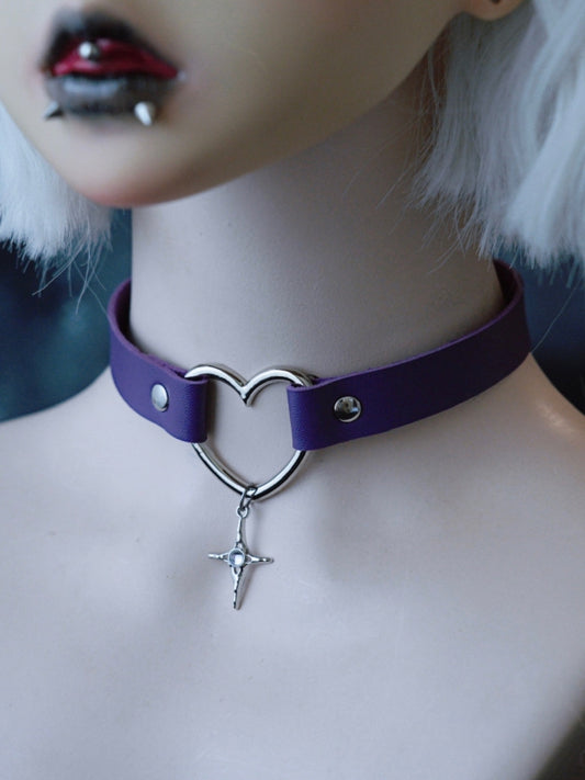 Purple Choker Cross Heart Pendant Gothic