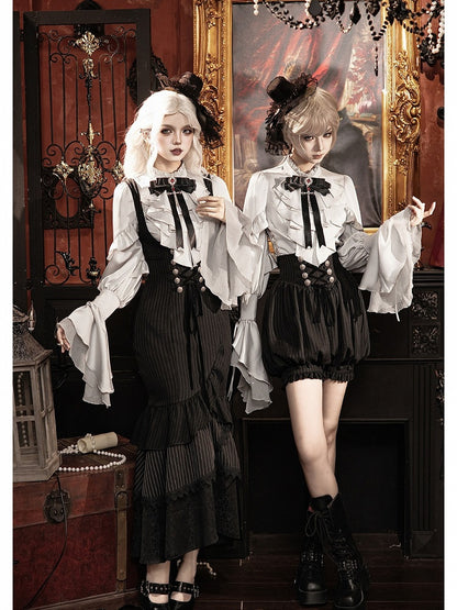 Gothic Lolita 4-Piece Set: Jabot Collar Poet Sleeve Shirt & Fish Tail Skirt - With PUJI