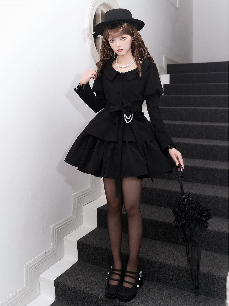 Black Camellia Flower Brooch