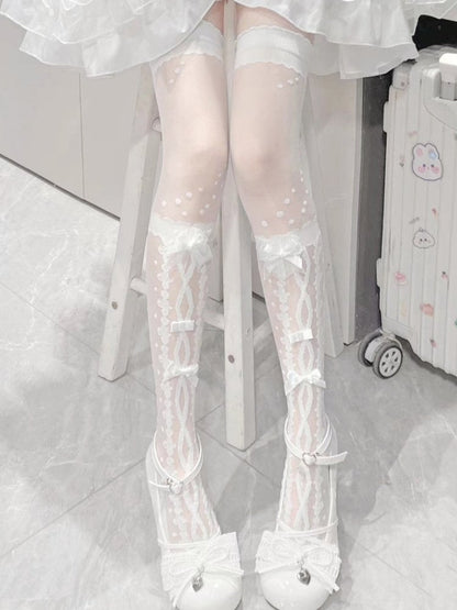 Lolita Colors: Style Stockings Bow-Accented Black) (2 White