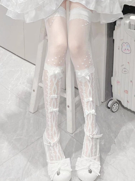 Lolita Colors: Style Stockings Bow-Accented Black) (2 White