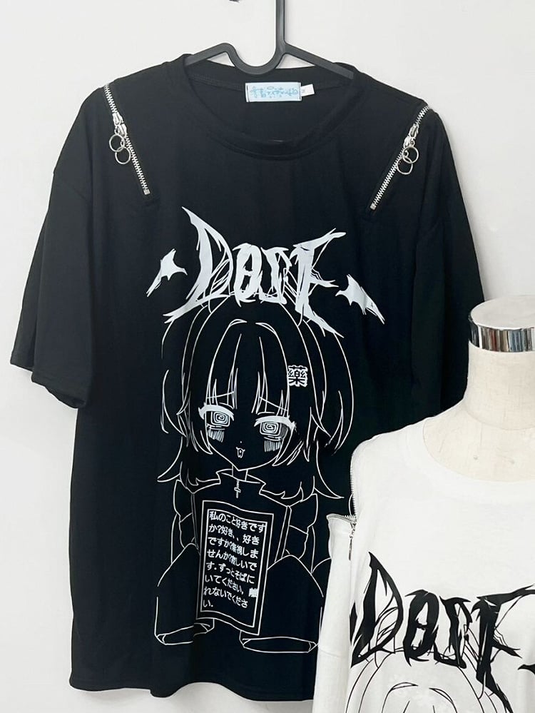 文字Tシャツ ブラックプリントとケイジライ漫画