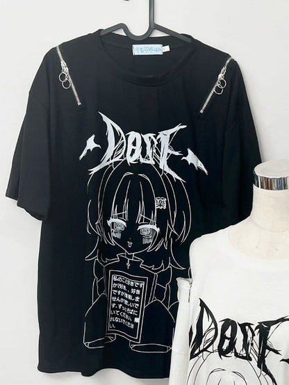 文字Tシャツ ブラックプリントとケイジライ漫画