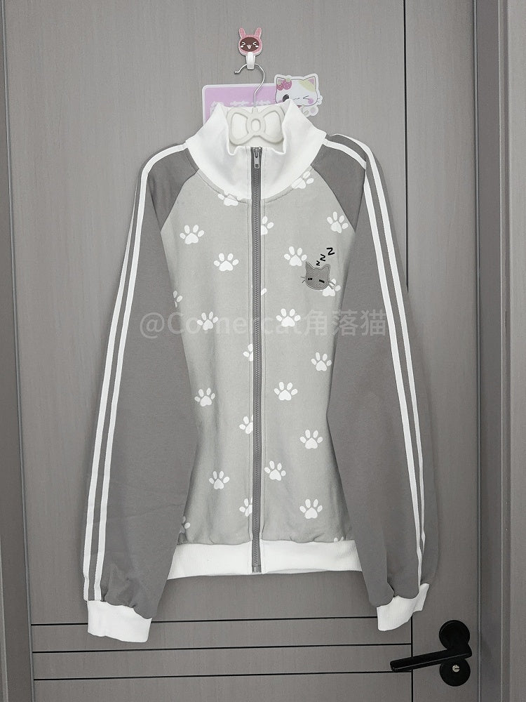 Prints Jacket Grey Cotton Themed Cat with Patch Paw