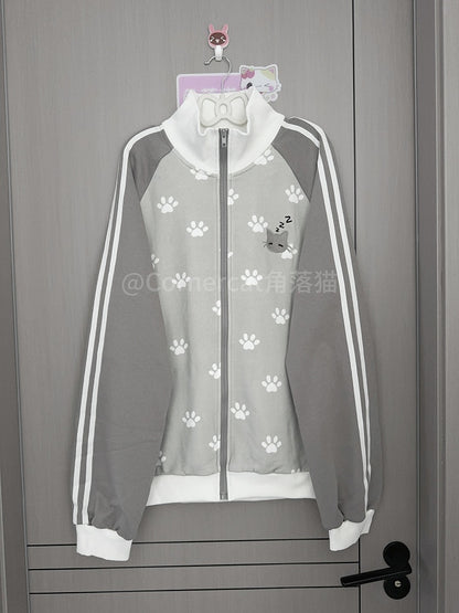 Prints Jacket Grey Cotton Themed Cat with Patch Paw