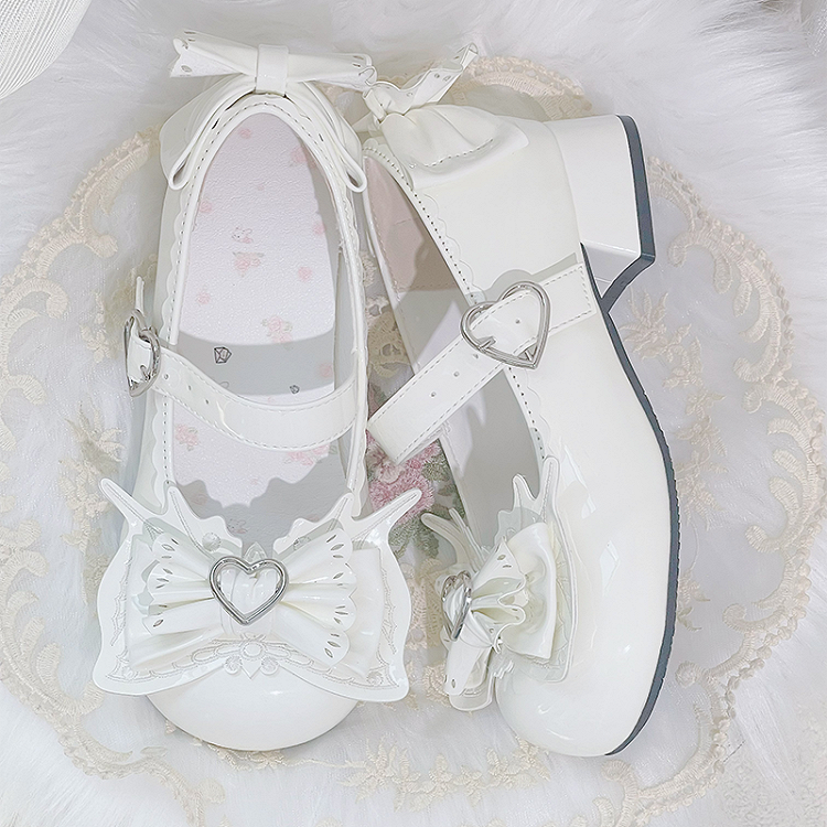 Sweet Lolita Blanc Lait Bowknot Boucle Cœur Sangle Talon Bloc Mary Janes