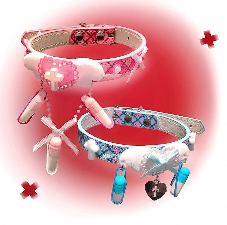 Pink/Blue Yami Kawaii Bowknot Heart Cross Wing Choker