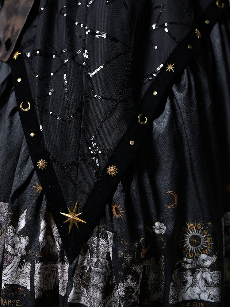 Gothic Lolita with Two-pieces Dress Detachable Tarot Hood Fake Card Print