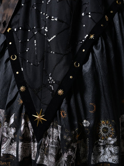 Gothic Lolita with Two-pieces Dress Detachable Tarot Hood Fake Card Print