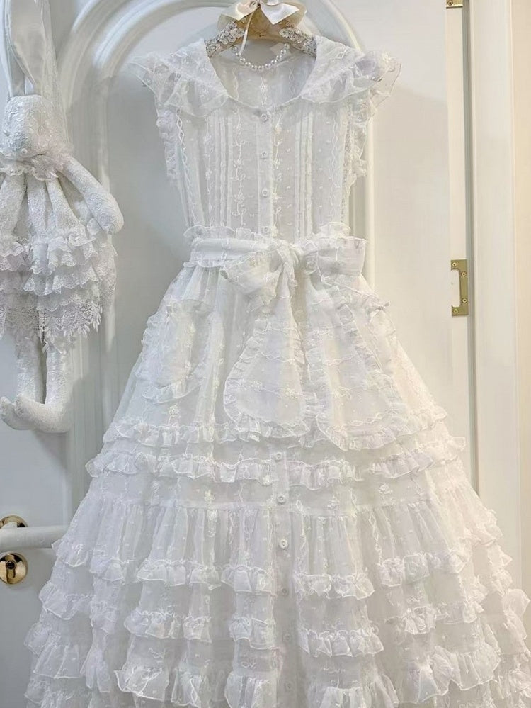 Lolita Bunny Ruffled Ear Floral Hood with White Overdress Pattern