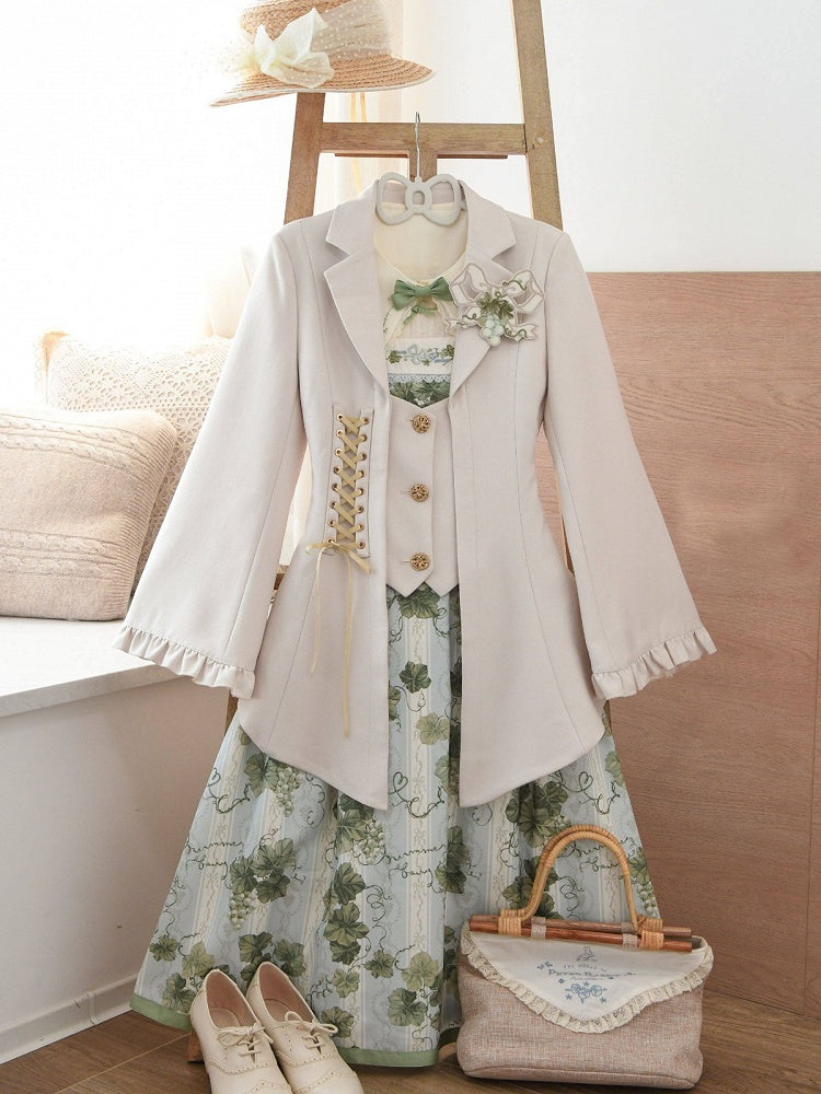 Beige Classic Blazer with Gold Buttons and Lacing