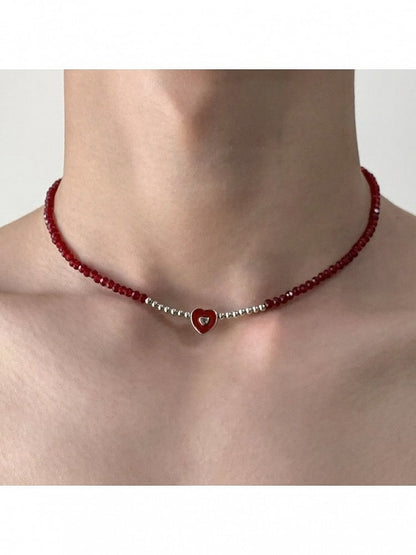 Red Beaded Heart Decoration Necklace - YSHXS