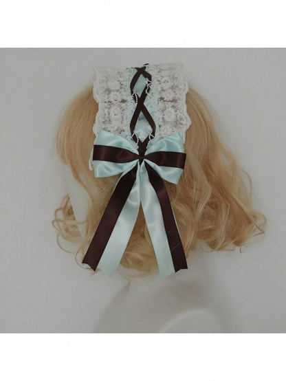Mint Green Lolita Bow Hairband Lace Trim
