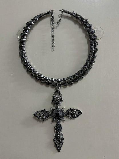 Layered Beaded Choker with Cross - Boobi Shop