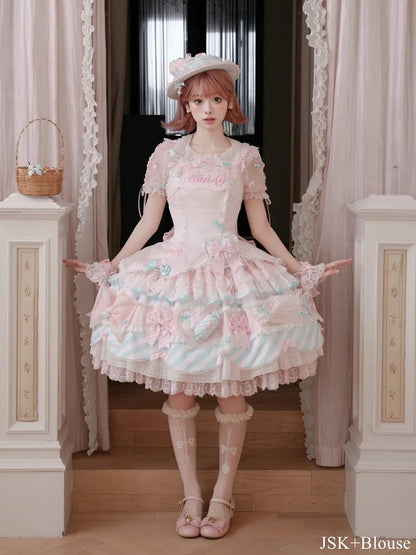 Pink Lace Trimmed Peter Pan Collar Sweet Lolita Sheer Blouse with Bows - Meng Fu Zi