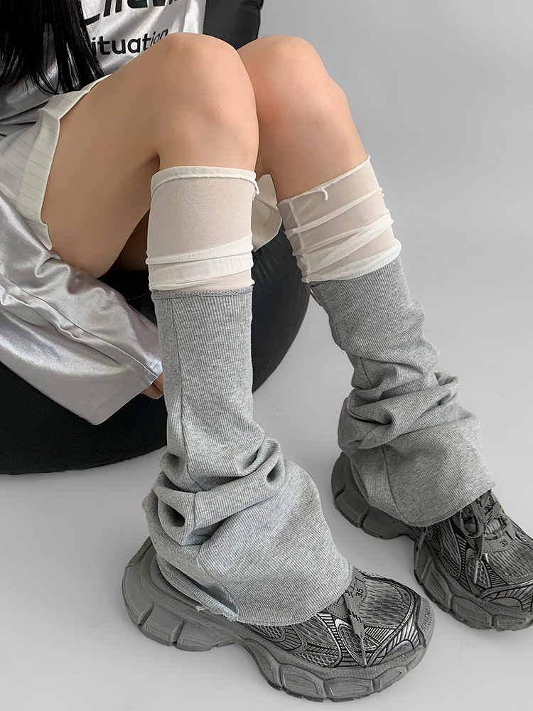 Black/White/Gray Leg Mesh Warmers Flared Paneled