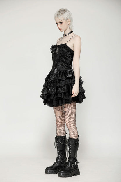 Black Sleeveless Ruffled Party Slip Dress Punk Graduation