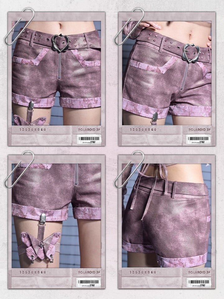 Pink Rhinestone Harness Butterfly Punk Belt Pastel Dusty Detachable Shorts Denim Leg Y2K with