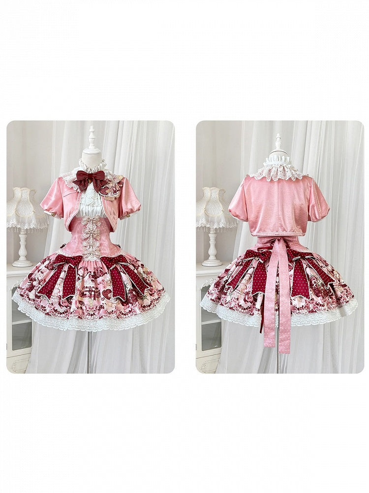 Floral Print & Bowknots Lolita Dress + Bolero Set - Strawberry Fantasy - Unknown Star
