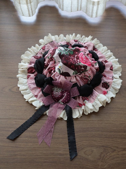 Lace Bowknot Sweet Strawberry Hat in Black/Pink