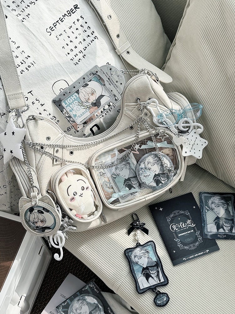 Chain Ear Crossbody Cat Details Bag with Design Ita PU White